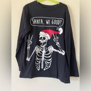 EUC- Children"s Place Black Boys Santa T-shirt Long sleeve. Size L 10/12